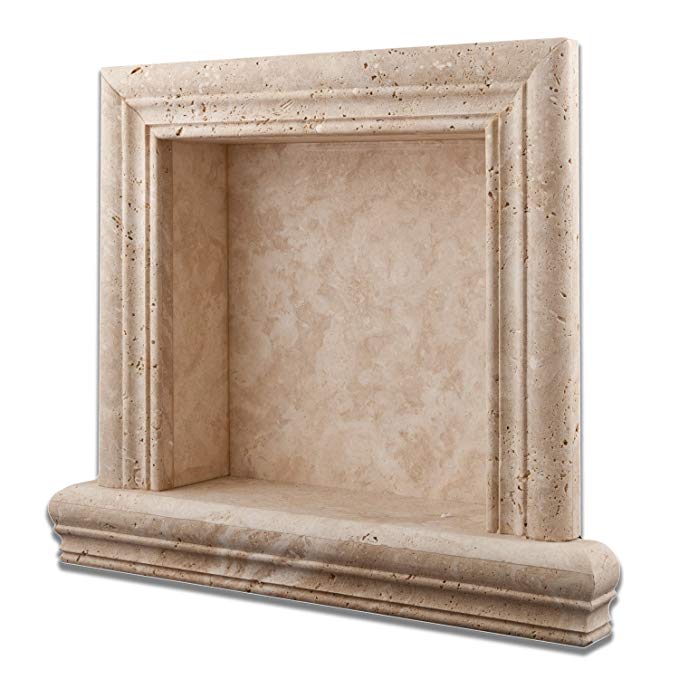 Ivory Travertine Hand-Made Honed Shampoo Niche / Shelf - SMALL