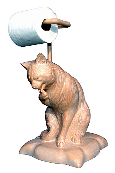 Hickory Manor House Cat Licking Paw Toilet Paper Holder, Stripped Pine