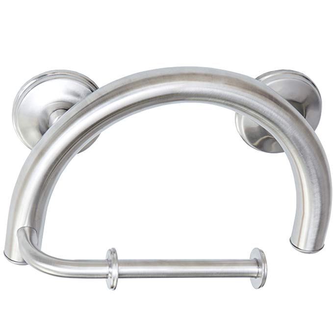 Grabcessories 61028 2-in-1 Grab Bar Toilet Paper Holder with Grips and Anchors, Brushed Nickel